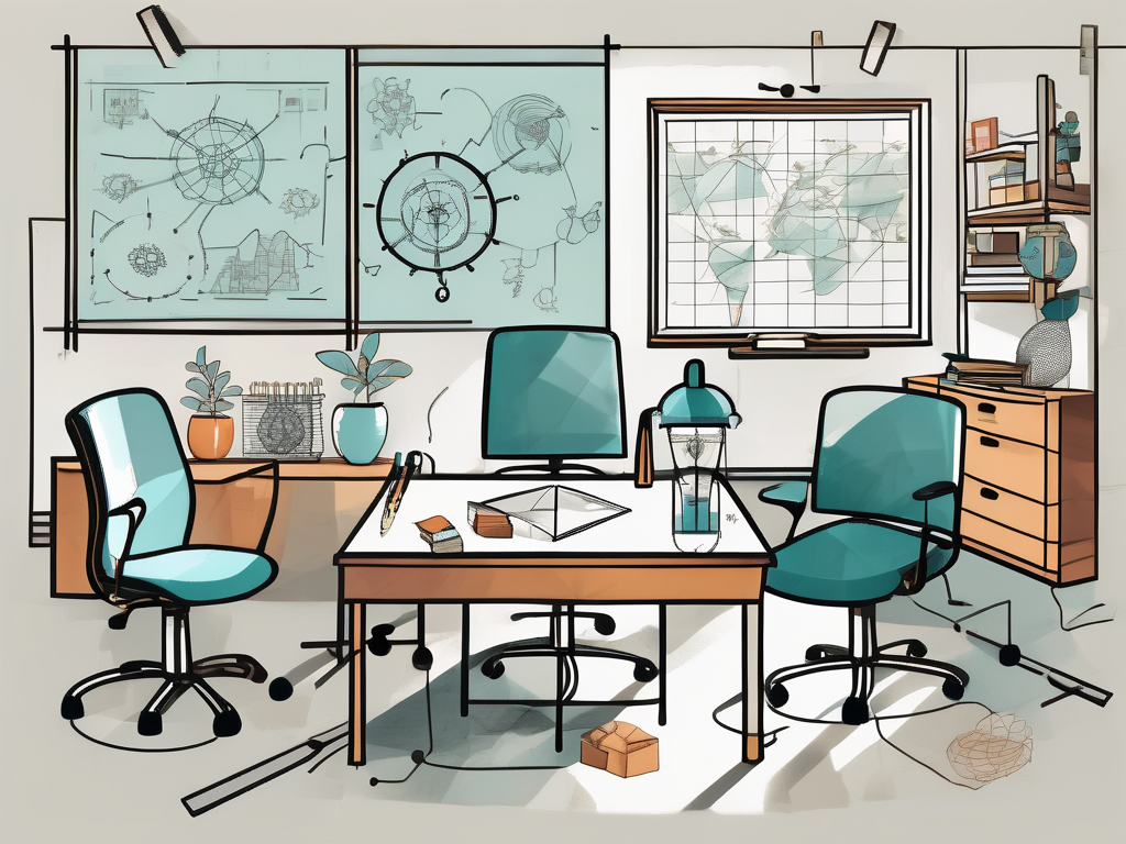 A diverse classroom setting in hong kong with various educational tools and symbols representing the five power strategies