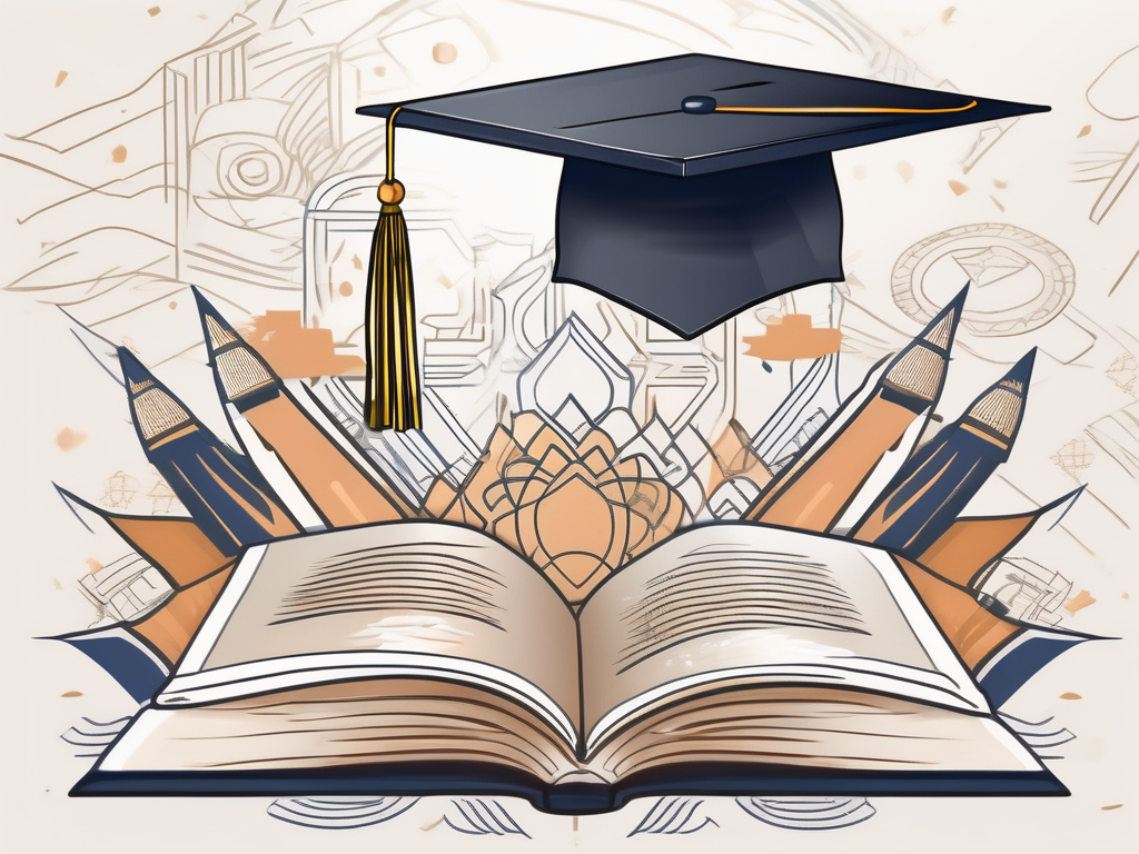 A graduation cap resting on top of a book
