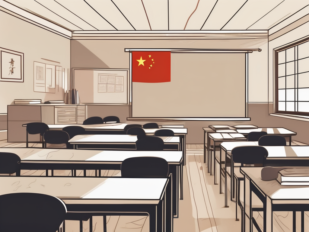 A classroom setting with a graduation cap on the teacher's desk