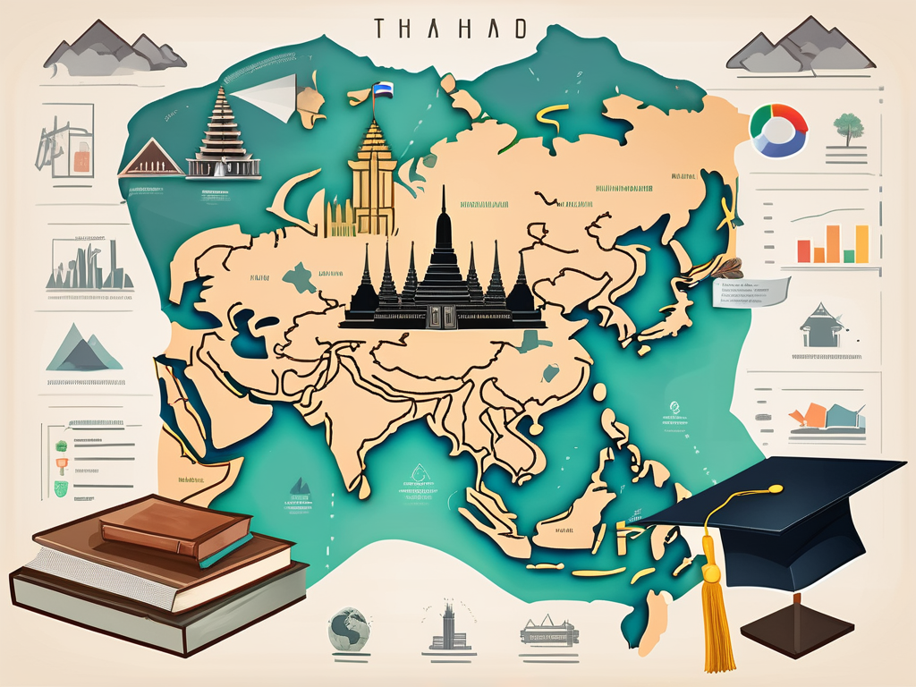 A graduation cap on top of a map of thailand