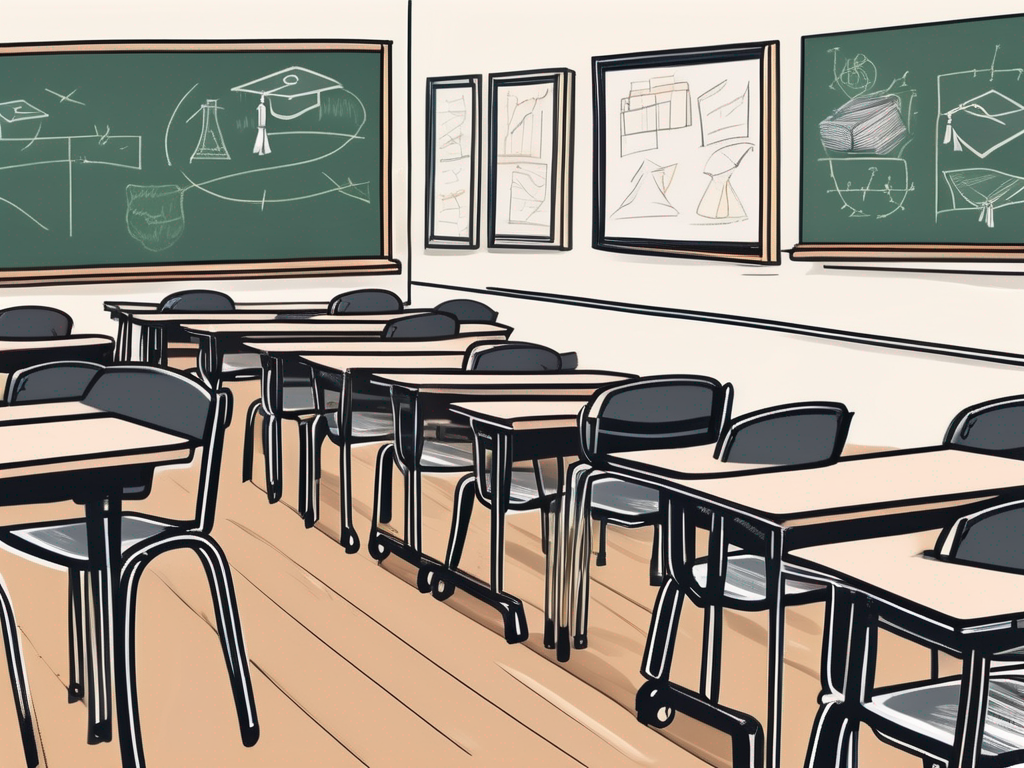 A classroom setting in singapore with empty chairs and desks