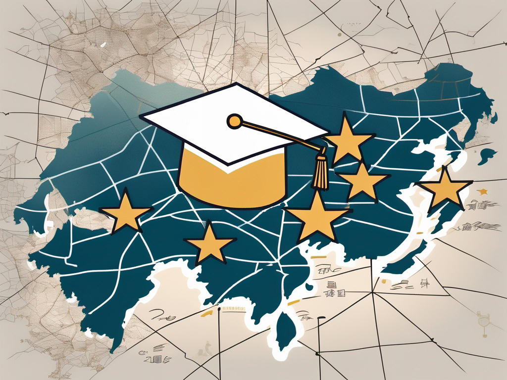 A graduation cap placed on top of a map of hong kong