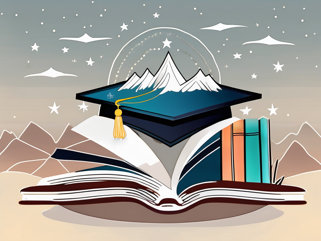 A graduation cap resting on top of a book