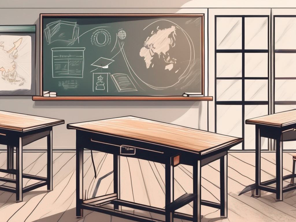 A classroom setting in china with a chalkboard