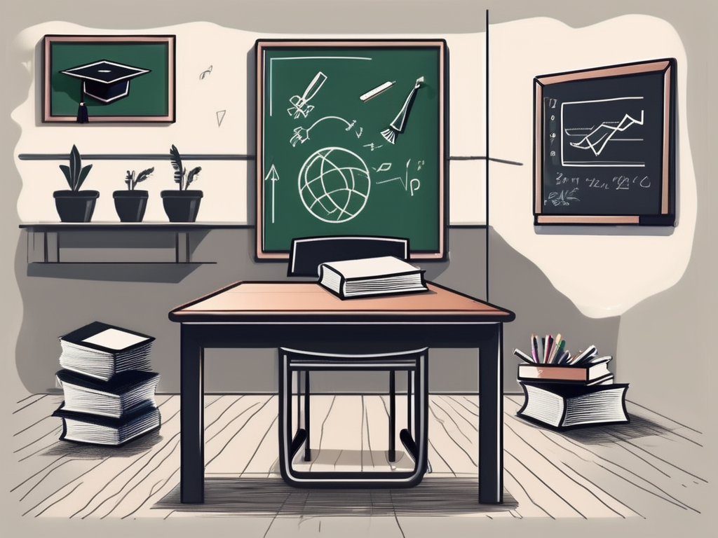 A classroom setting in thailand with a chalkboard