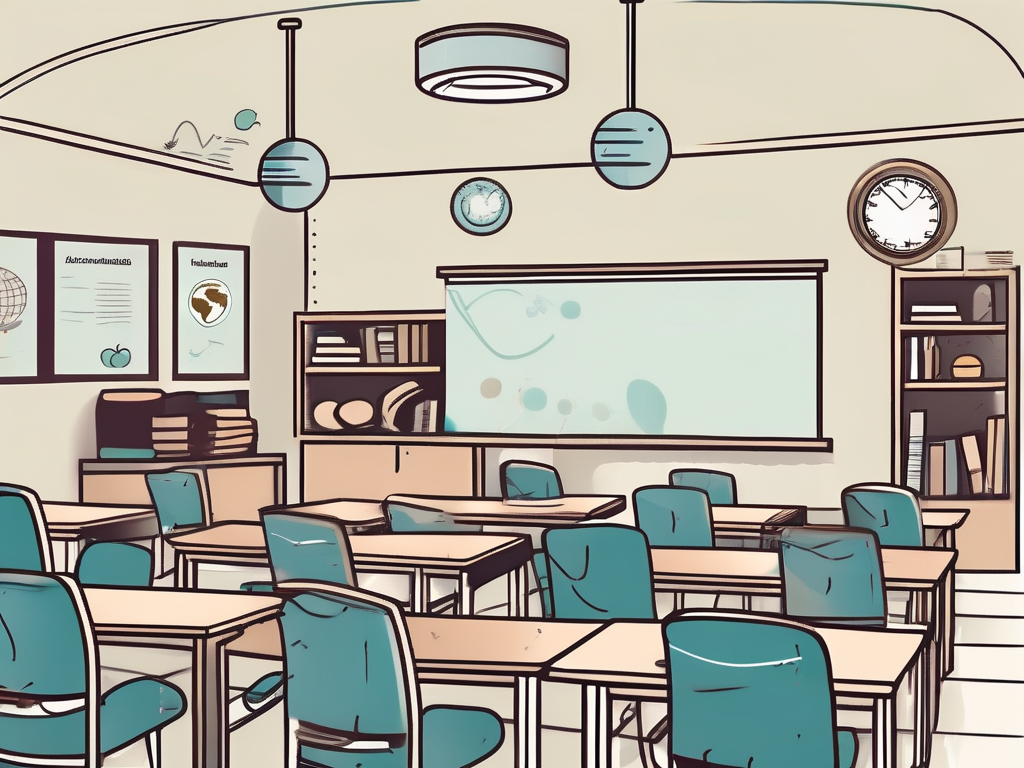 A classroom setting in dubai with various educational tools and symbols