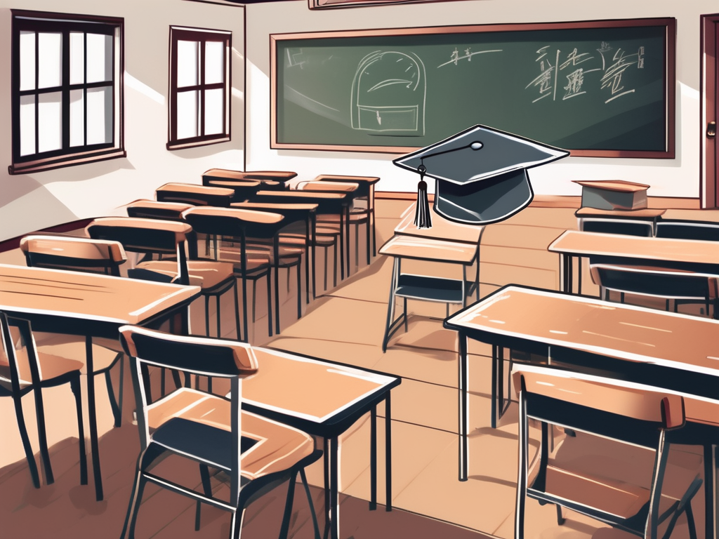 A classroom setting in china with empty chairs