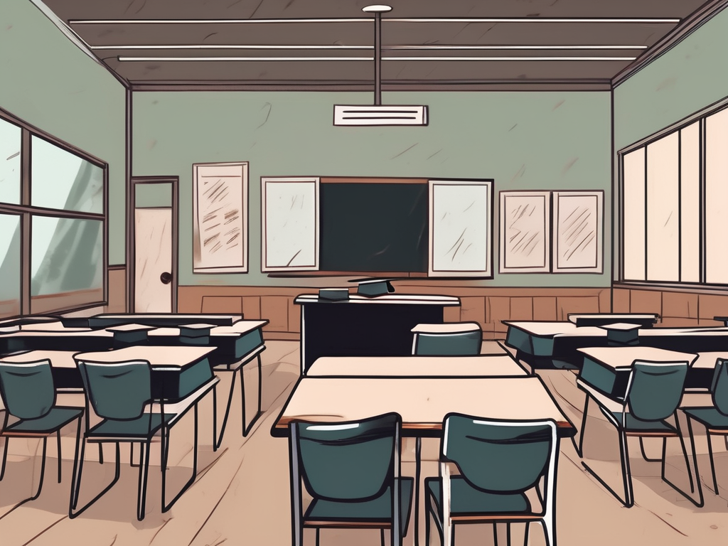 A classroom setting in hong kong with empty desks