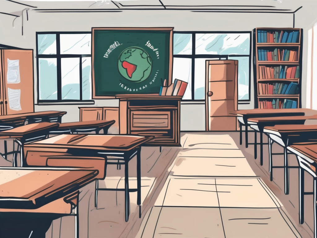 A classroom setting in malaysia with a chalkboard