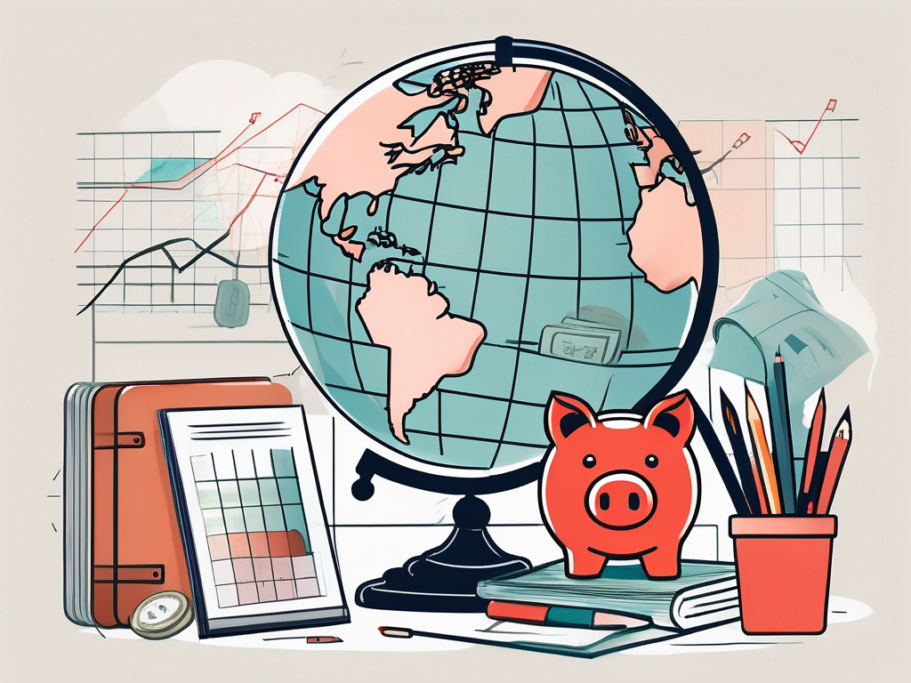 A classroom setting with various educational tools and a globe focused on china