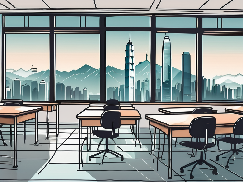 A classroom setting with a chalkboard