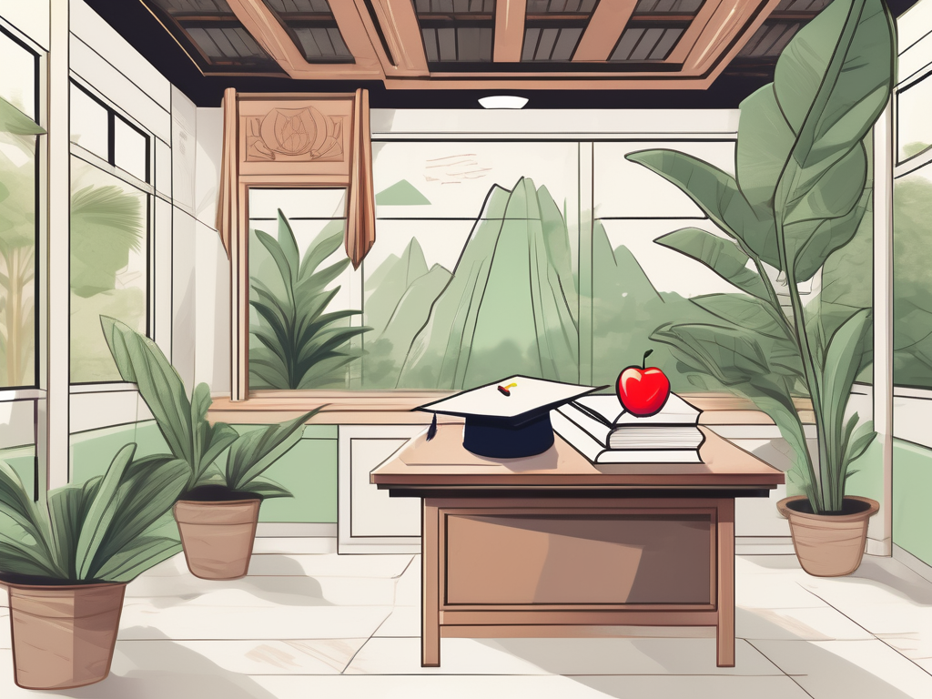 A classroom setting with thai architectural elements