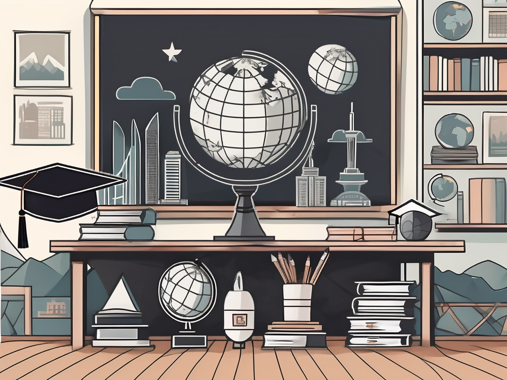 A classroom setup featuring a chalkboard