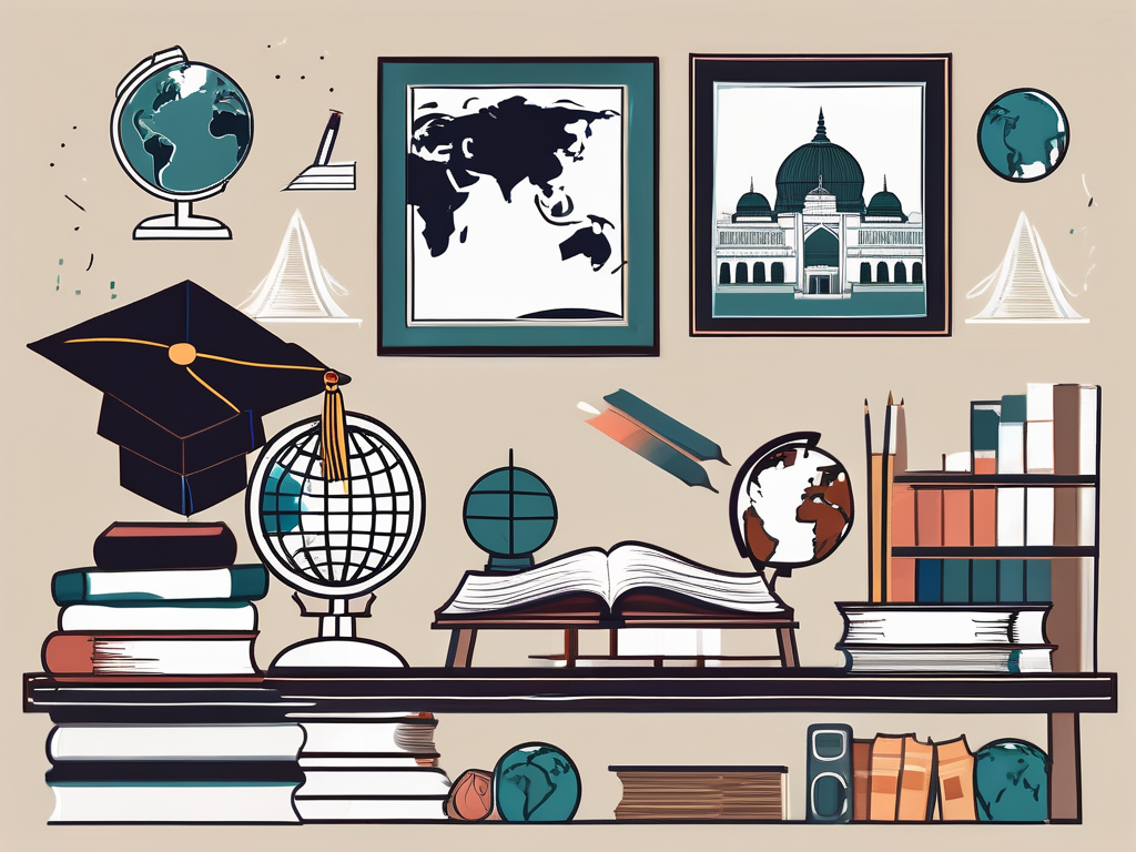 A classroom setting with a globe