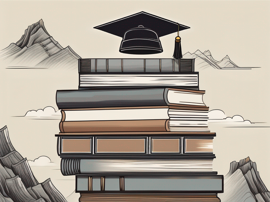 A graduation cap on top of a stack of books