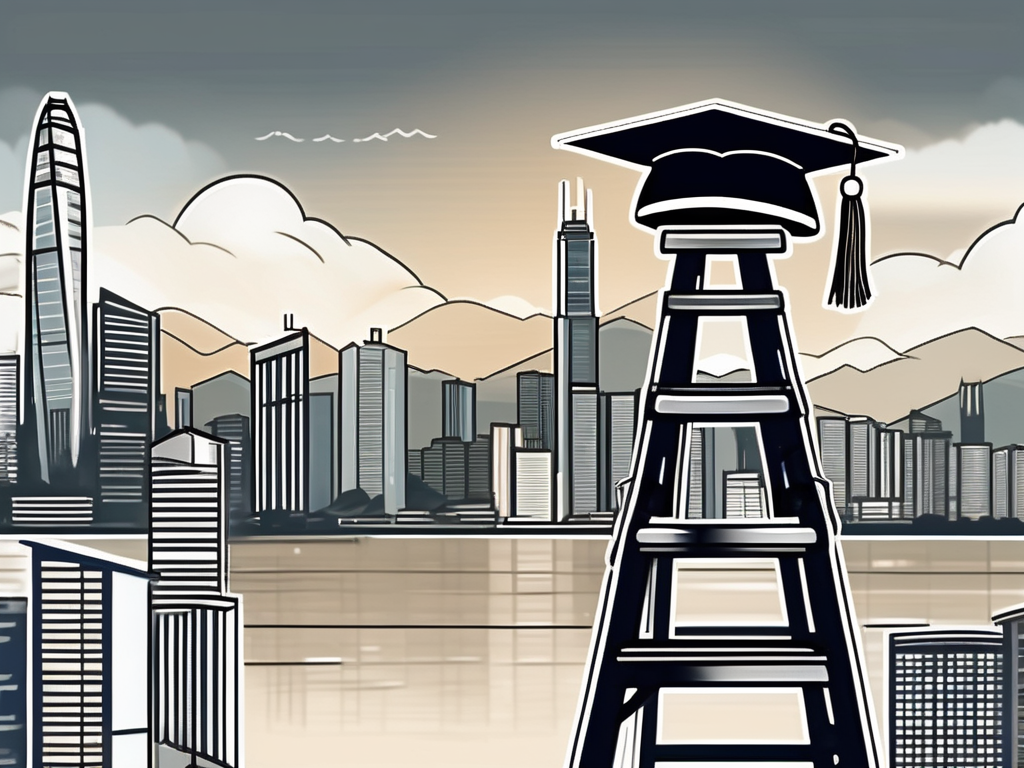 A graduation cap placed on top of a ladder