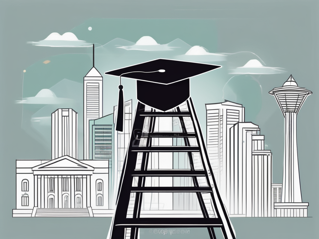 A graduation cap sitting on top of a ladder