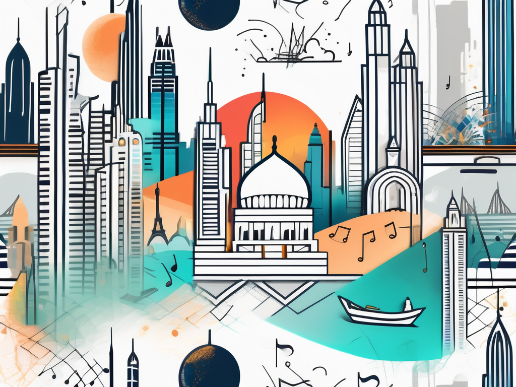 A vibrant dubai cityscape with iconic landmarks