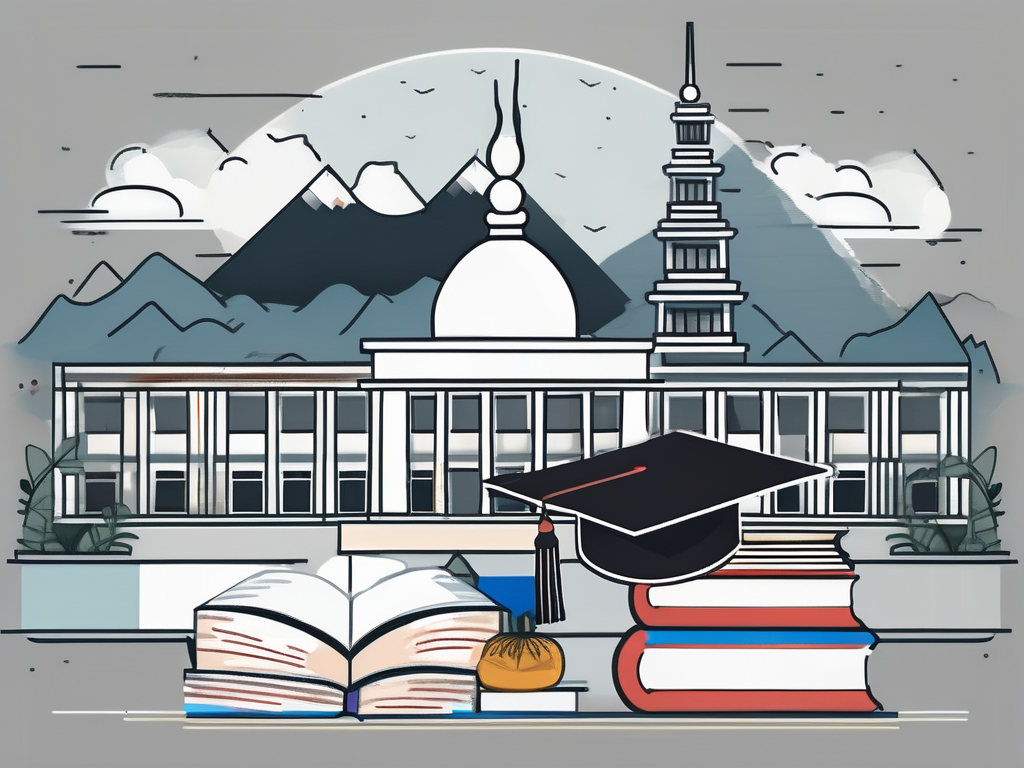 A classroom setting with iconic landmarks of malaysia and the philippines in the background