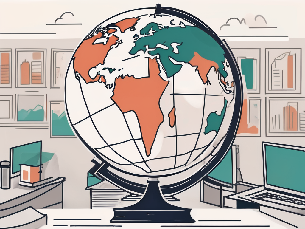 A classroom setting with a graduation cap and a globe focused on hong kong