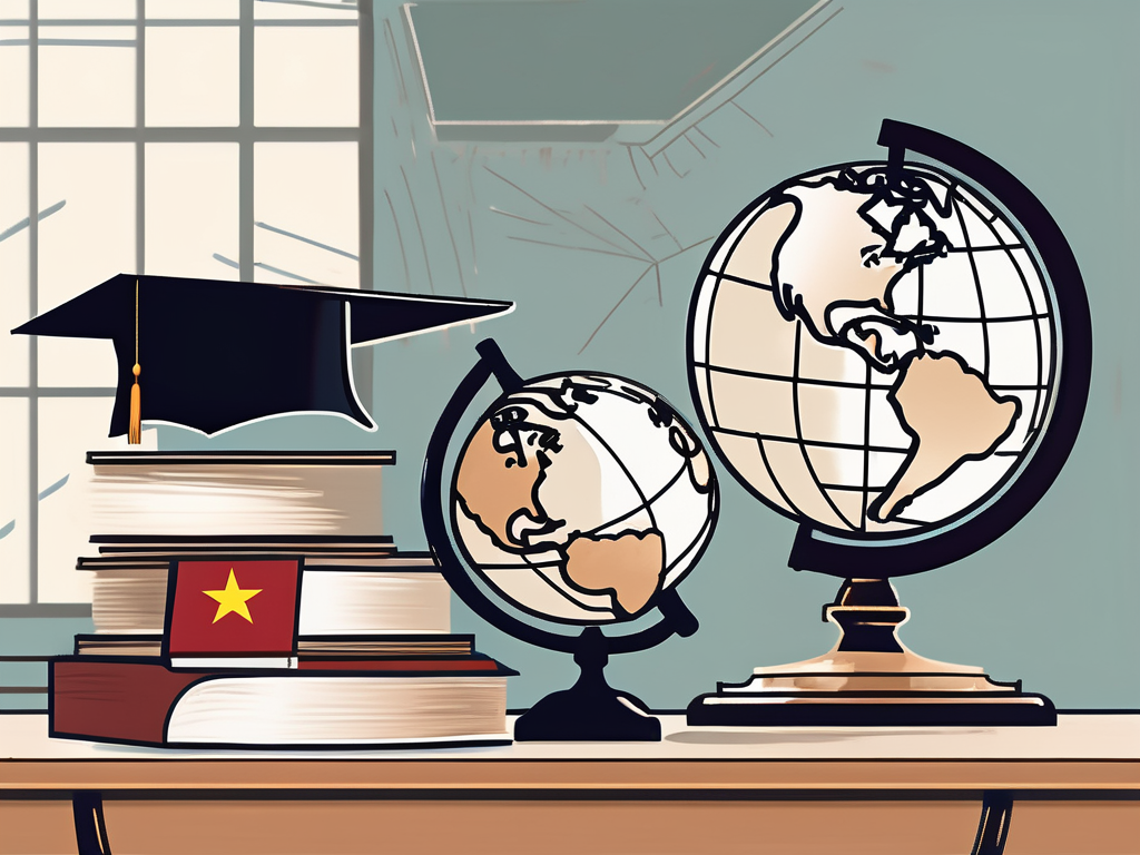 A classic classroom setting with a globe on the desk