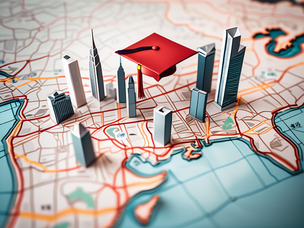 A graduation cap on top of a map featuring the top three asian countries (including hong kong)