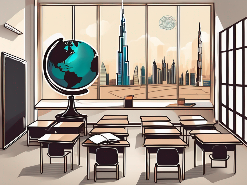 A classroom scene in dubai with various educational tools like books