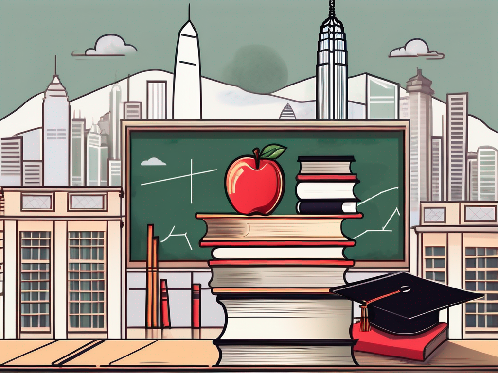 A classroom setting in hong kong with iconic landmarks in the background