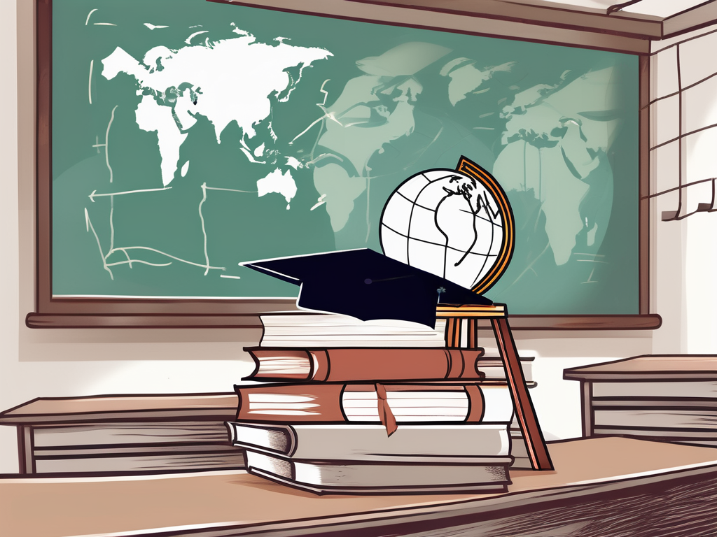 A classroom setting in thailand with a pile of books