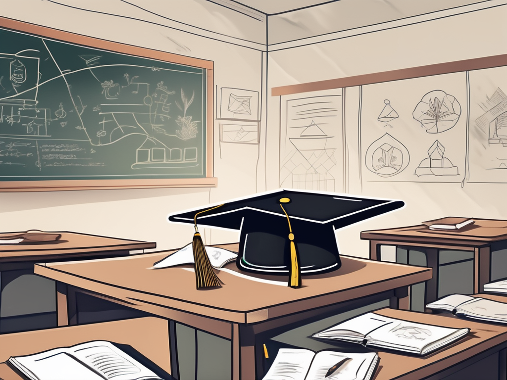 A classroom setting with a chalkboard