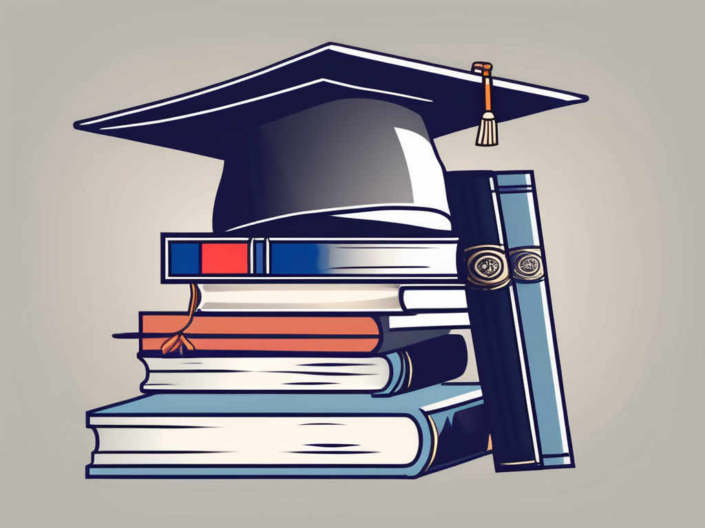A stack of books with a graduation cap on top