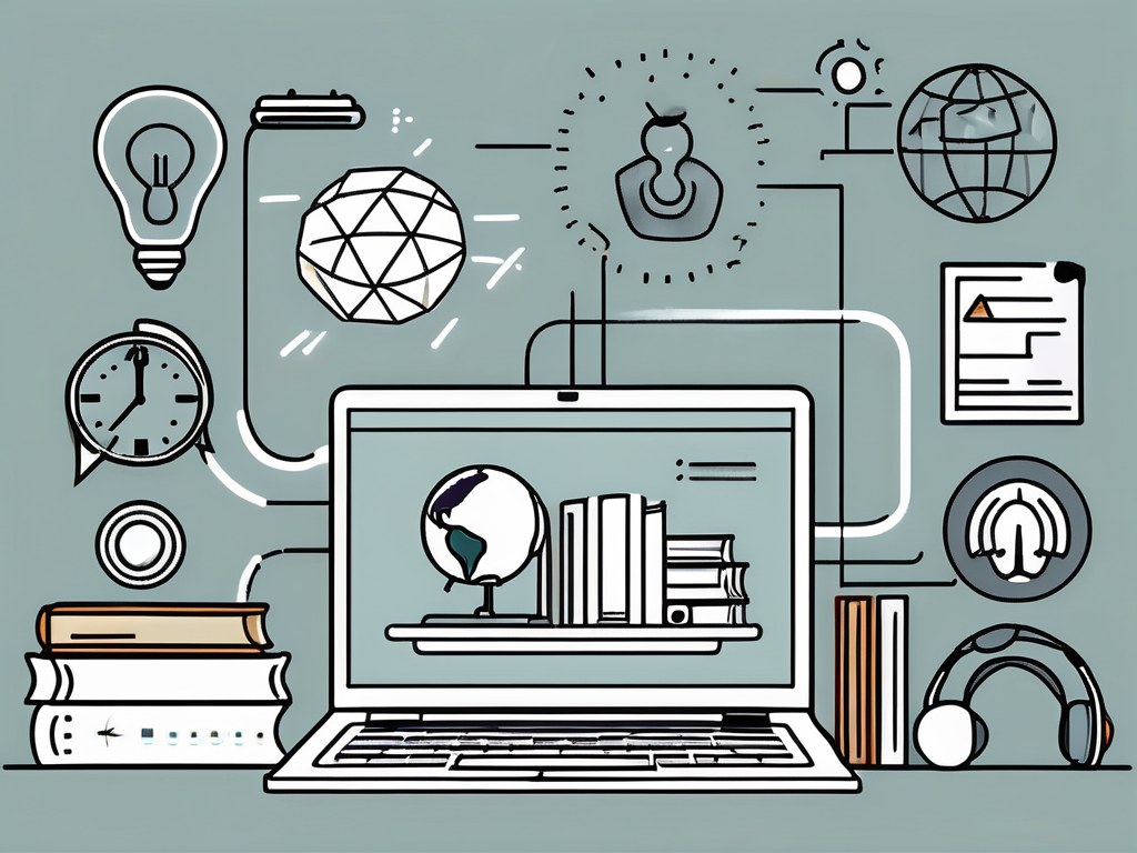 A laptop displaying various icons representing the features of ipgce online education