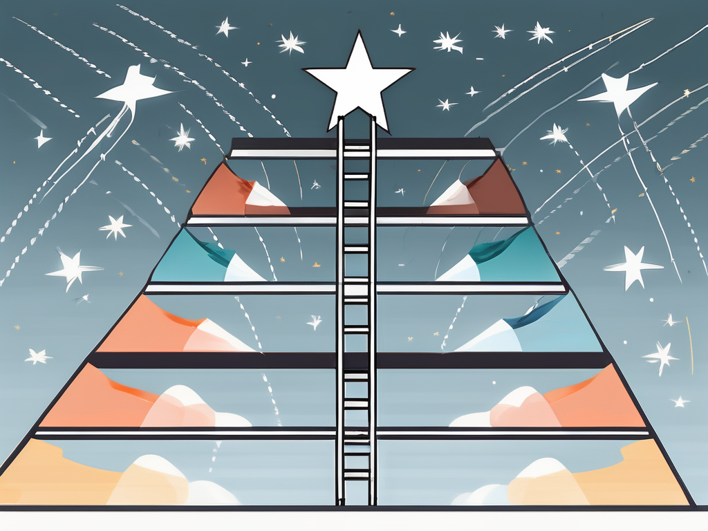 A ladder reaching towards a star-studded sky