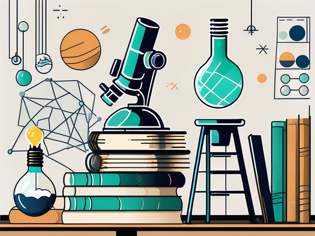 A classroom scene featuring scientific elements like a microscope