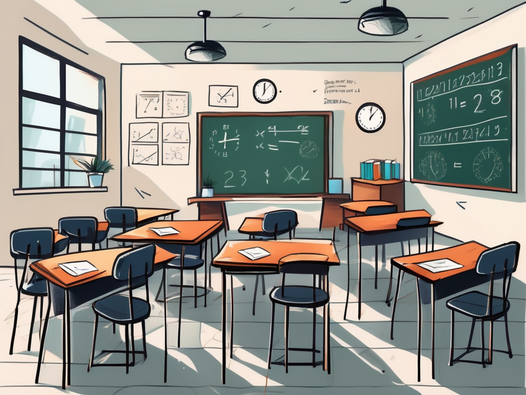 A classroom scene in singapore with empty desks and chairs