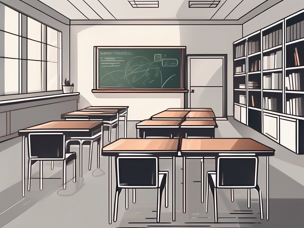 A classroom setting with various teaching tools like a blackboard