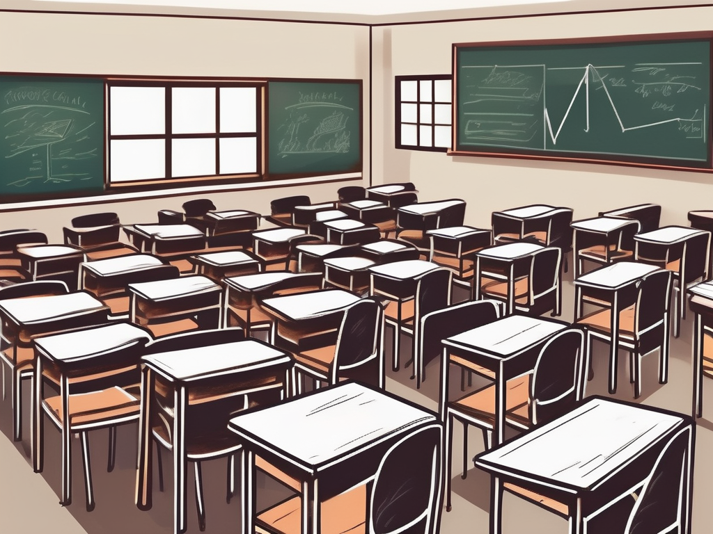 A classroom in thailand with empty desks and chairs