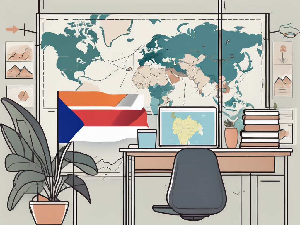 A classroom setting with diverse educational materials and elements representing thailand