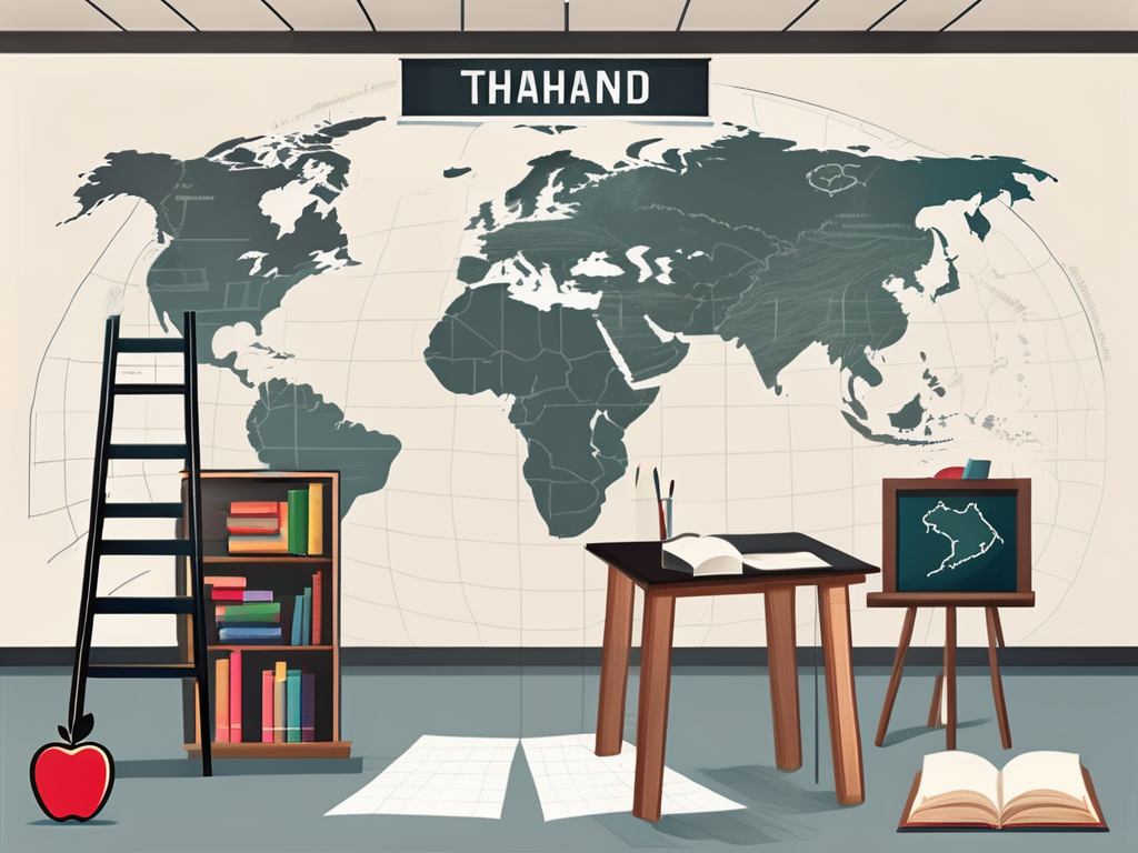 A classroom setting with a global map highlighting thailand
