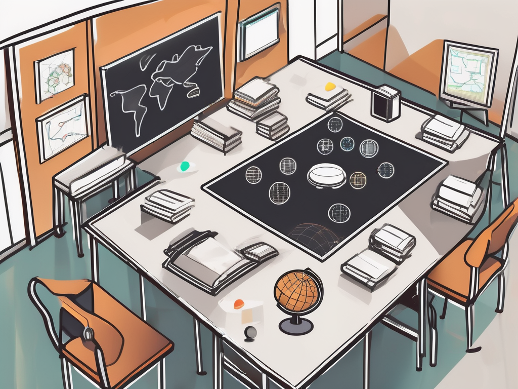 A classroom setting in malaysia with various educational tools like books