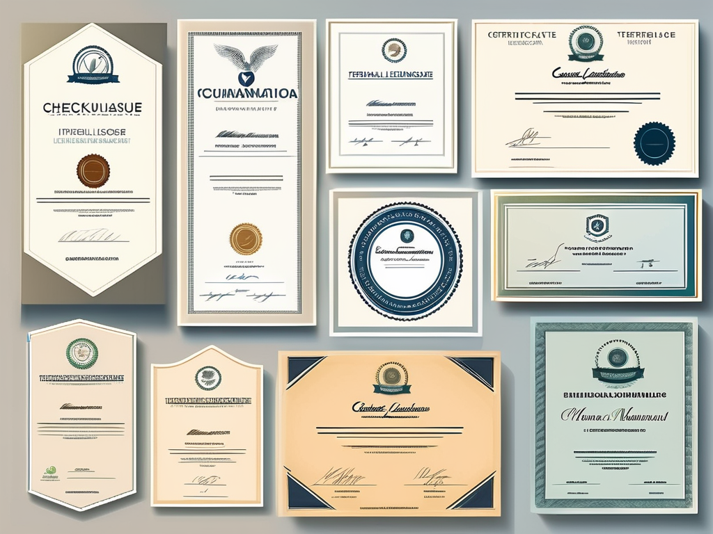 Eight different certificates representing teacher licensure