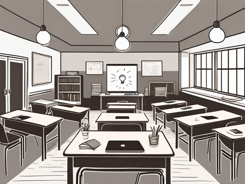 A classroom setting with desks arranged in a circle to symbolize interaction