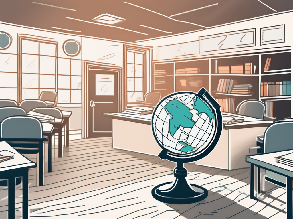 A classroom with various educational tools like books