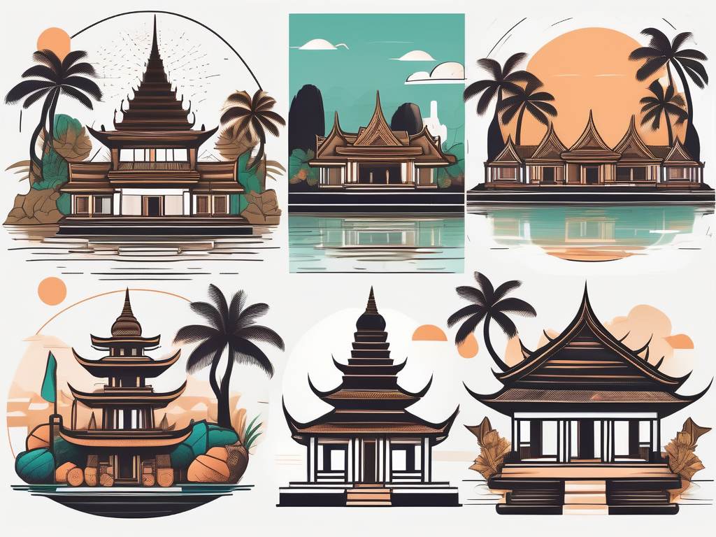 A variety of traditional thai elements like temples