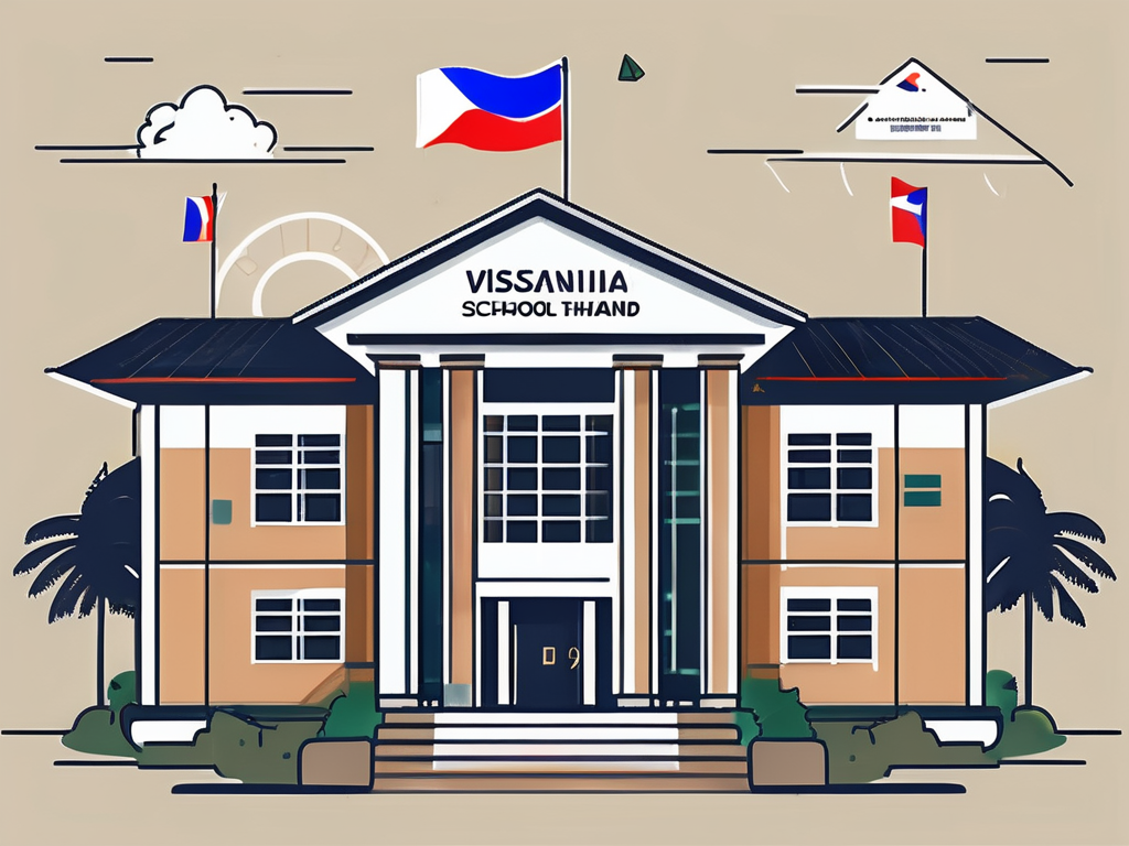 A school building with a thai flag