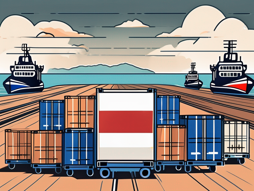 A variety of packaged boxes marked with different international flags