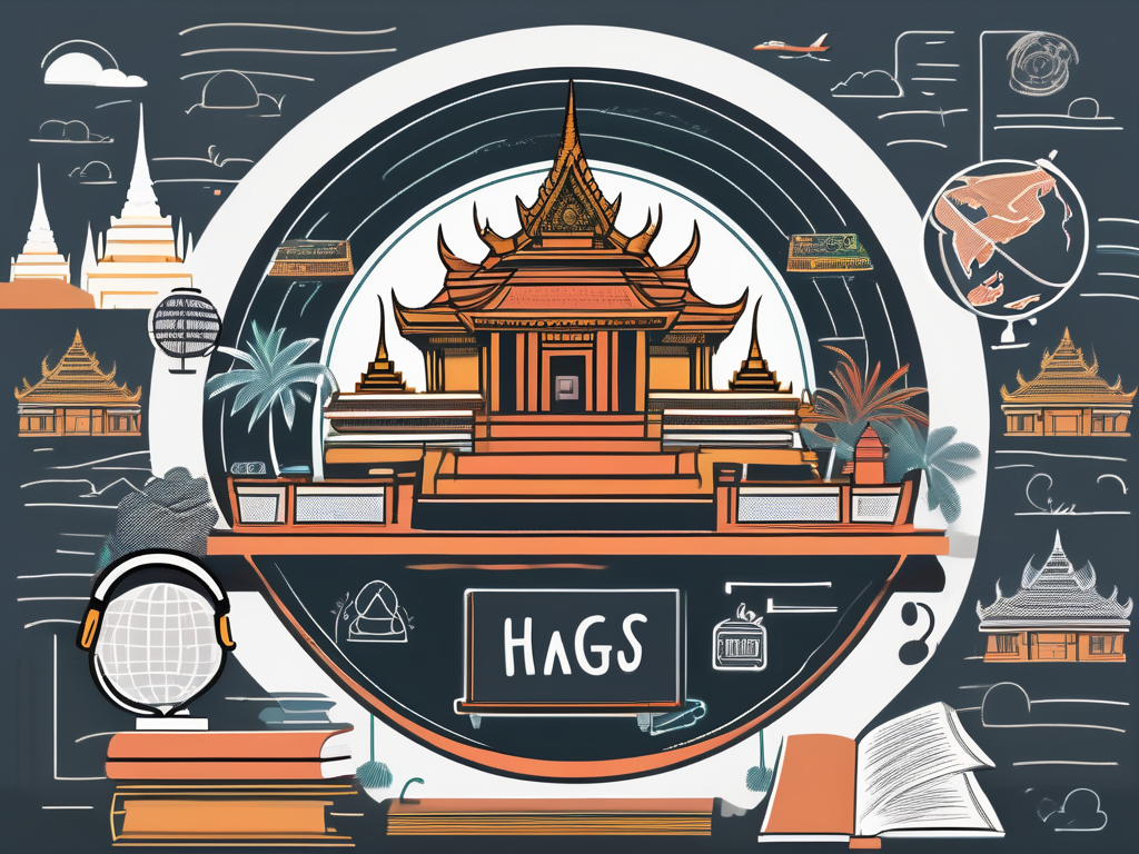 A school surrounded by thai cultural symbols