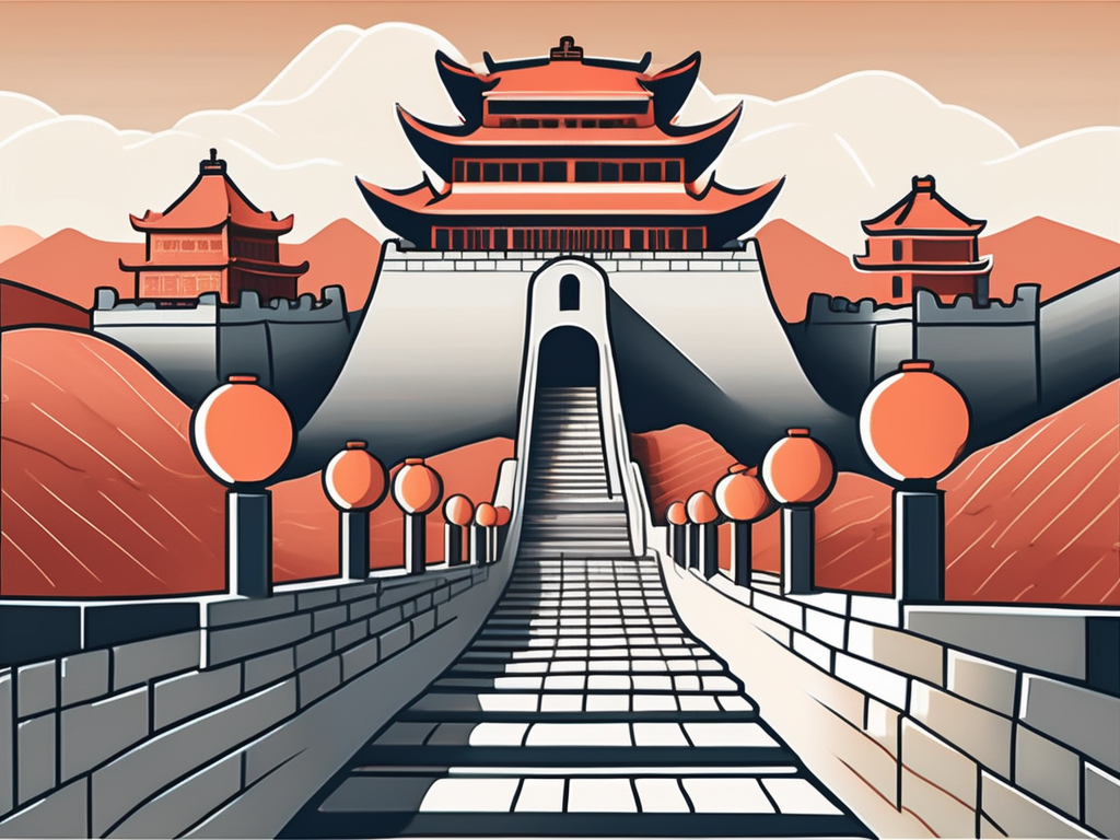 A path with seven steps leading towards a stylized representation of an international school building