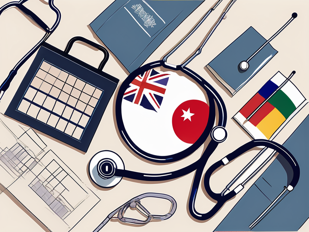 A variety of international flags