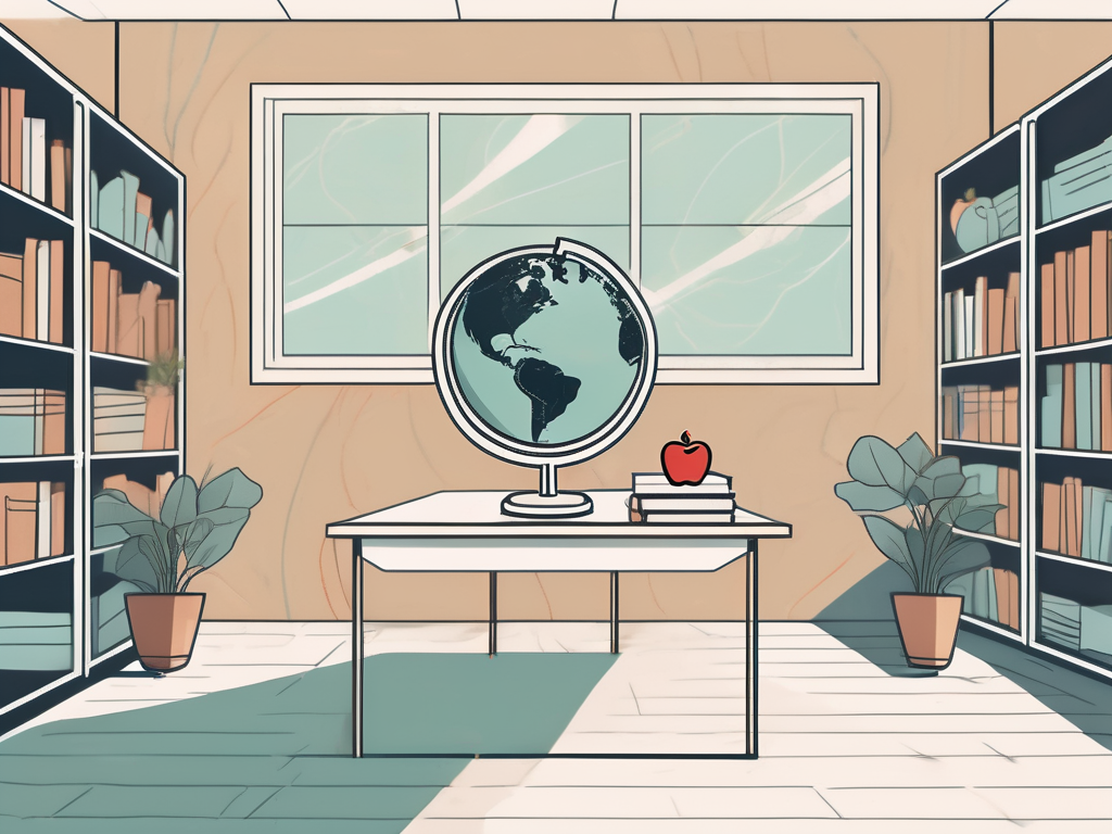 A serene classroom setting with a globe
